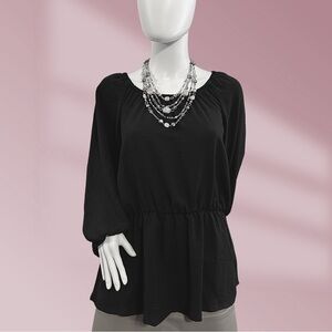 Antthony Women's Black Elastic Waist Black Peasant Top Blouse Sz Large NWT!